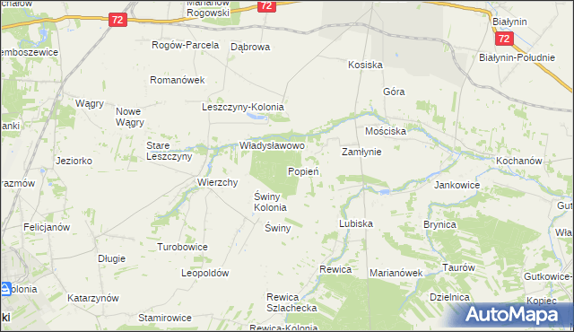 mapa Popień gmina Jeżów, Popień gmina Jeżów na mapie Targeo