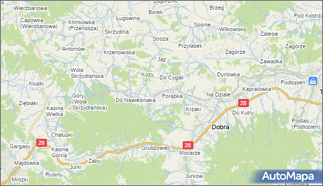 mapa Porąbka gmina Dobra, Porąbka gmina Dobra na mapie Targeo