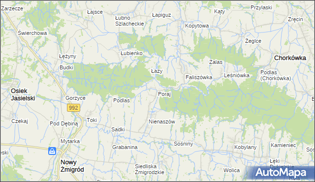 mapa Poraj gmina Chorkówka, Poraj gmina Chorkówka na mapie Targeo