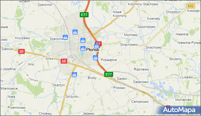 mapa Poświętne gmina Płońsk, Poświętne gmina Płońsk na mapie Targeo