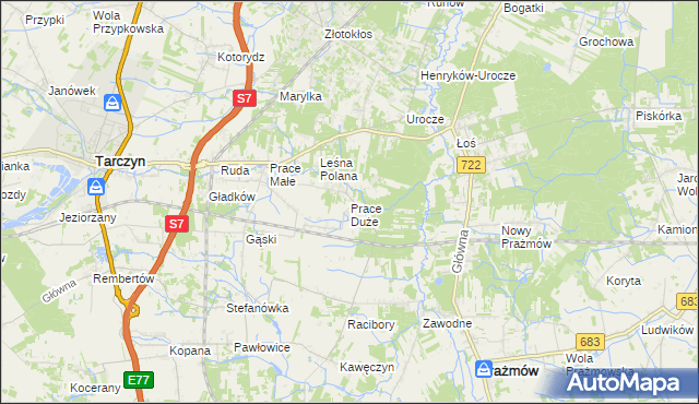 mapa Prace Duże, Prace Duże na mapie Targeo