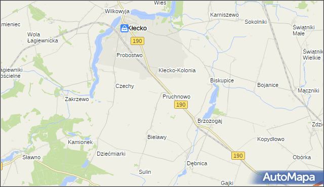 mapa Pruchnowo gmina Kłecko, Pruchnowo gmina Kłecko na mapie Targeo