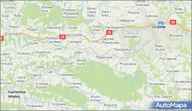 mapa Ptaszkowa, Ptaszkowa na mapie Targeo