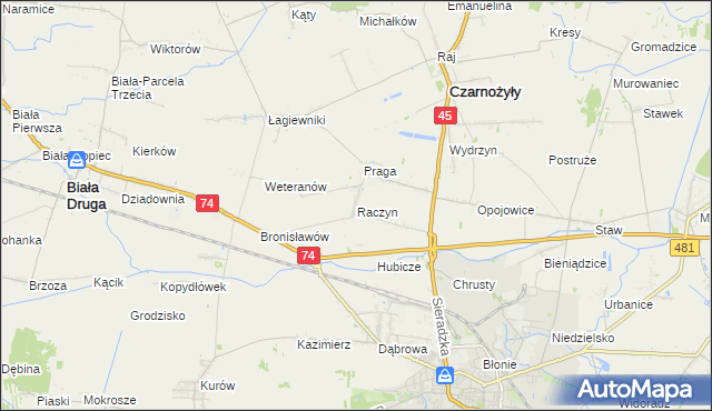 mapa Raczyn gmina Czarnożyły, Raczyn gmina Czarnożyły na mapie Targeo