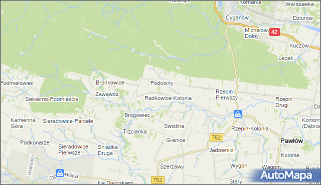 mapa Radkowice gmina Pawłów, Radkowice gmina Pawłów na mapie Targeo