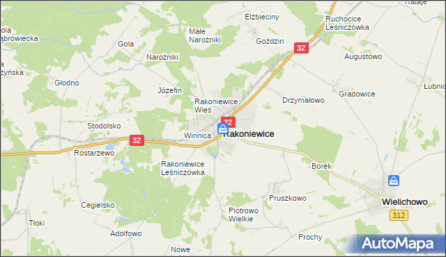 mapa Rakoniewice, Rakoniewice na mapie Targeo