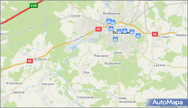 mapa Rakowice gmina Bolesławiec, Rakowice gmina Bolesławiec na mapie Targeo