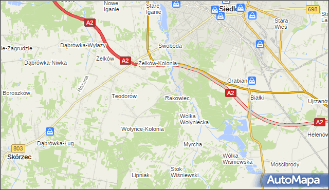 mapa Rakowiec gmina Siedlce, Rakowiec gmina Siedlce na mapie Targeo