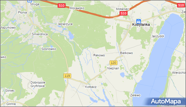 mapa Rekowo gmina Kobylanka, Rekowo gmina Kobylanka na mapie Targeo