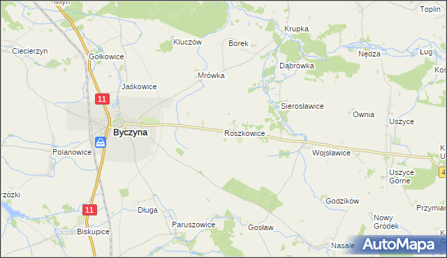 mapa Roszkowice gmina Byczyna, Roszkowice gmina Byczyna na mapie Targeo