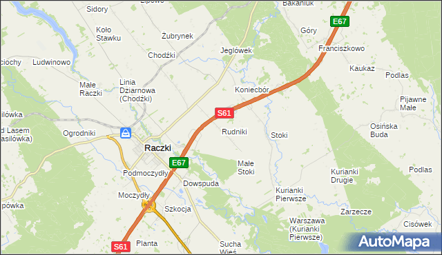 mapa Rudniki gmina Raczki, Rudniki gmina Raczki na mapie Targeo