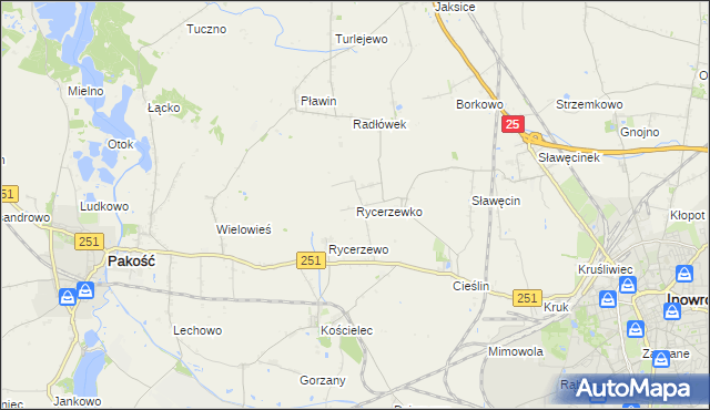 mapa Rycerzewko gmina Pakość, Rycerzewko gmina Pakość na mapie Targeo