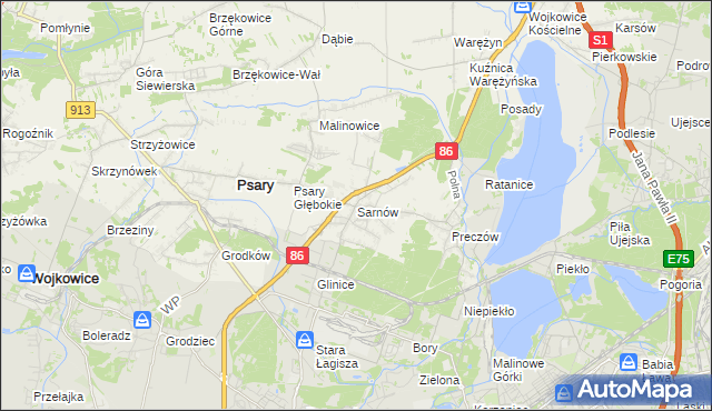 mapa Sarnów gmina Psary, Sarnów gmina Psary na mapie Targeo