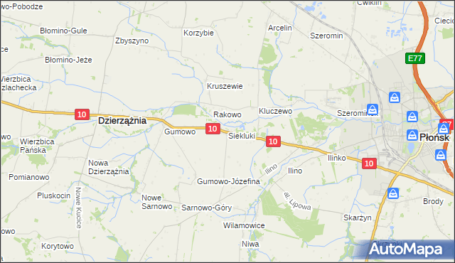 mapa Siekluki gmina Dzierzążnia, Siekluki gmina Dzierzążnia na mapie Targeo