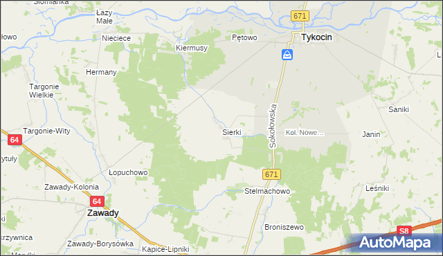mapa Sierki, Sierki na mapie Targeo