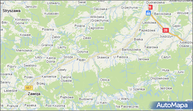 mapa Skawica, Skawica na mapie Targeo