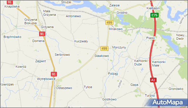 mapa Sławkowo gmina Chełmża, Sławkowo gmina Chełmża na mapie Targeo