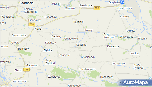 mapa Sokolina, Sokolina na mapie Targeo