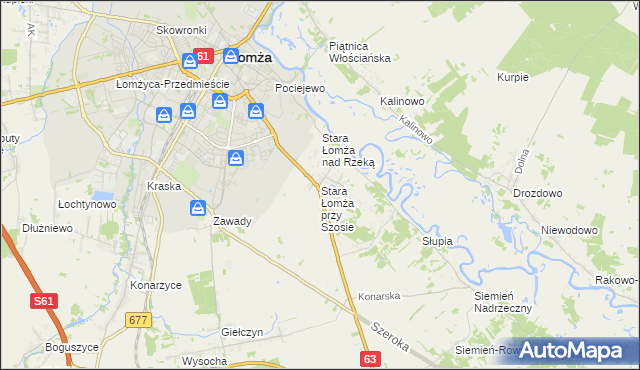 mapa Stara Łomża przy Szosie, Stara Łomża przy Szosie na mapie Targeo