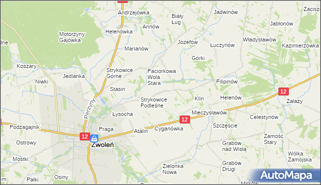 mapa Strykowice Błotne, Strykowice Błotne na mapie Targeo