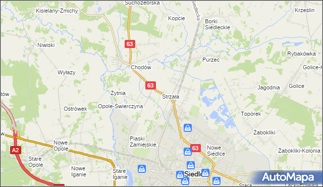 mapa Strzała gmina Siedlce, Strzała gmina Siedlce na mapie Targeo