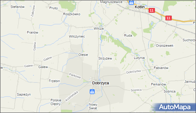 mapa Strzyżew gmina Dobrzyca, Strzyżew gmina Dobrzyca na mapie Targeo