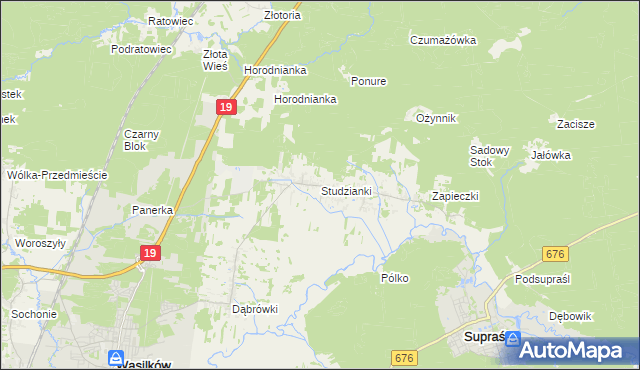 mapa Studzianki gmina Wasilków, Studzianki gmina Wasilków na mapie Targeo