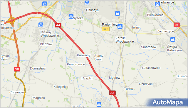 mapa Suchy Dwór gmina Żórawina, Suchy Dwór gmina Żórawina na mapie Targeo