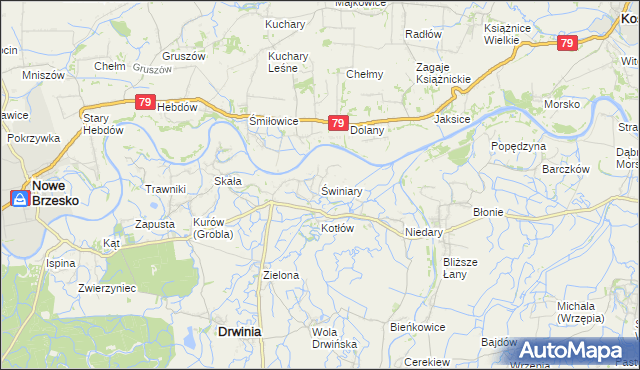 mapa Świniary gmina Drwinia, Świniary gmina Drwinia na mapie Targeo
