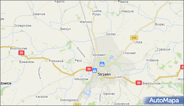 mapa Szczawin gmina Strzelin, Szczawin gmina Strzelin na mapie Targeo
