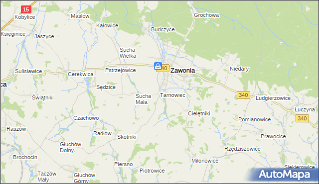 mapa Tarnowiec gmina Zawonia, Tarnowiec gmina Zawonia na mapie Targeo