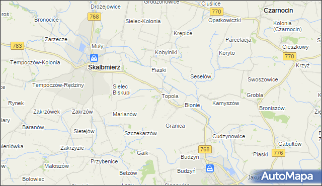 mapa Topola gmina Skalbmierz, Topola gmina Skalbmierz na mapie Targeo