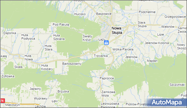 mapa Trzcianka gmina Nowa Słupia, Trzcianka gmina Nowa Słupia na mapie Targeo