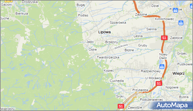 mapa Twardorzeczka, Twardorzeczka na mapie Targeo