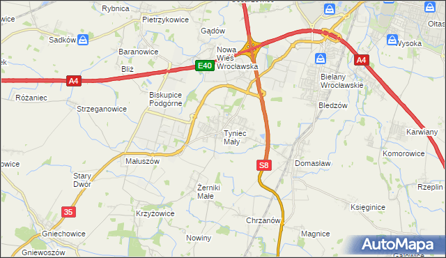 mapa Tyniec Mały, Tyniec Mały na mapie Targeo