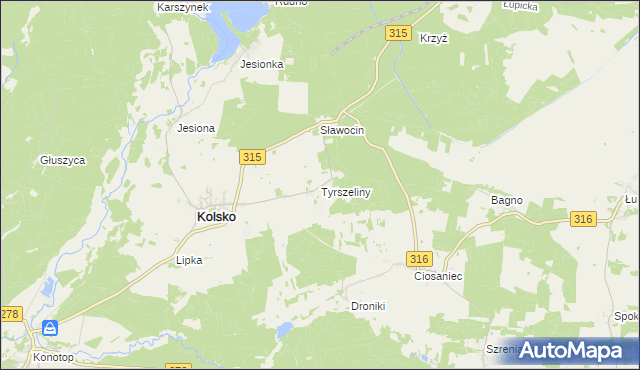 mapa Tyrszeliny, Tyrszeliny na mapie Targeo