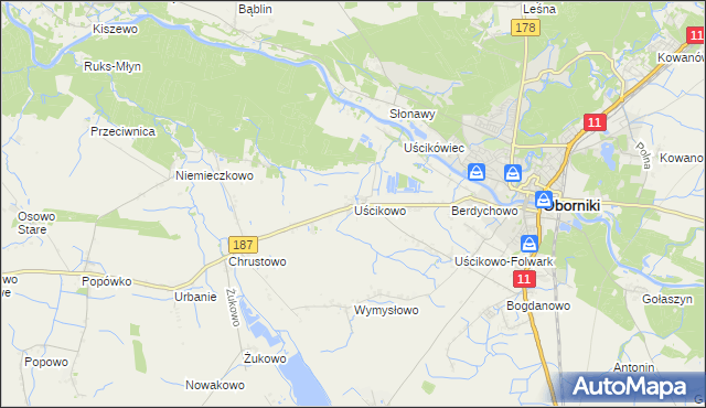 mapa Uścikowo gmina Oborniki, Uścikowo gmina Oborniki na mapie Targeo