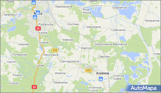 mapa Wąbnice, Wąbnice na mapie Targeo