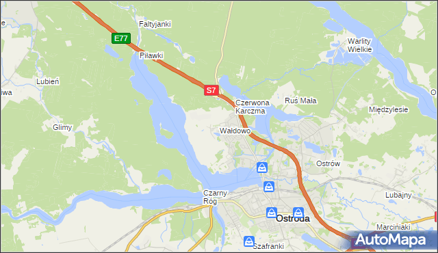 mapa Wałdowo gmina Ostróda, Wałdowo gmina Ostróda na mapie Targeo