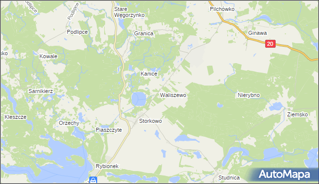 mapa Waliszewo gmina Ińsko, Waliszewo gmina Ińsko na mapie Targeo