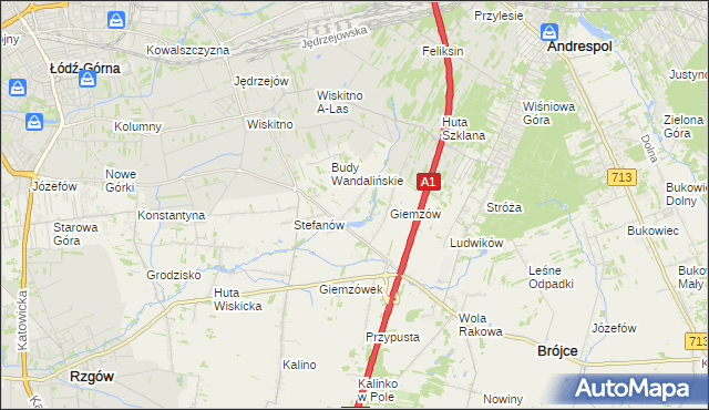 mapa Wandalin gmina Brójce, Wandalin gmina Brójce na mapie Targeo