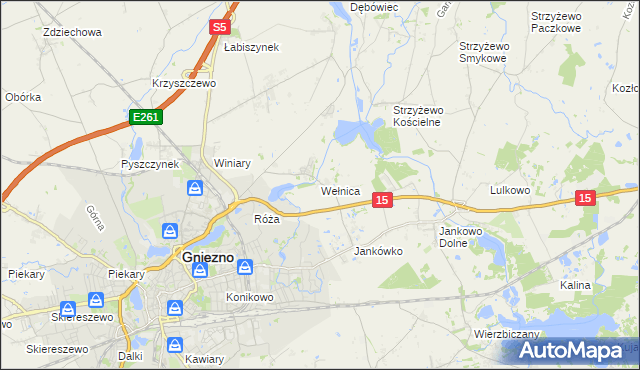 mapa Wełnica gmina Gniezno, Wełnica gmina Gniezno na mapie Targeo