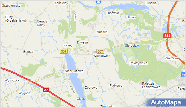 mapa Więckowice gmina Dopiewo, Więckowice gmina Dopiewo na mapie Targeo