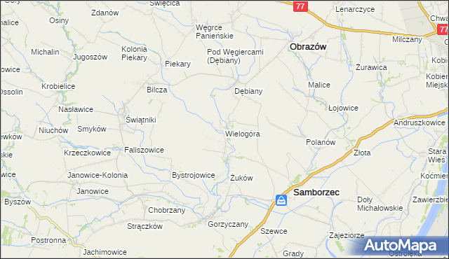 mapa Wielogóra gmina Samborzec, Wielogóra gmina Samborzec na mapie Targeo