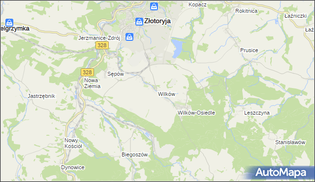 mapa Wilków gmina Złotoryja, Wilków gmina Złotoryja na mapie Targeo