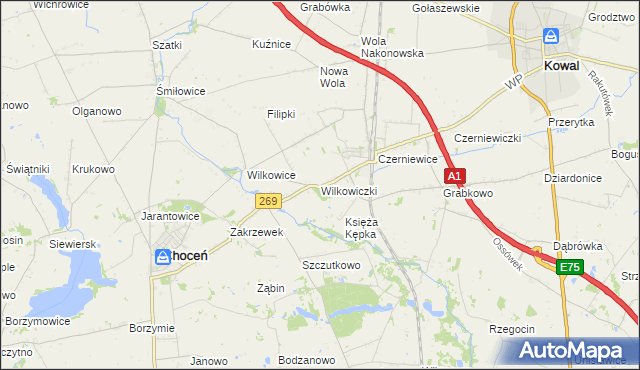 mapa Wilkowiczki gmina Choceń, Wilkowiczki gmina Choceń na mapie Targeo