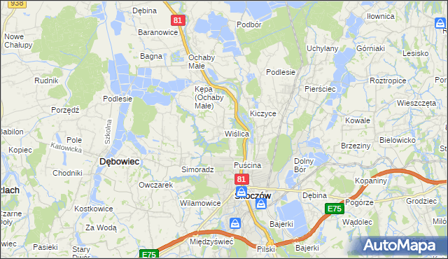 mapa Wiślica gmina Skoczów, Wiślica gmina Skoczów na mapie Targeo