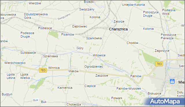 mapa Witowice gmina Charsznica, Witowice gmina Charsznica na mapie Targeo