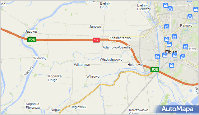 mapa Władysławowo gmina Elbląg, Władysławowo gmina Elbląg na mapie Targeo