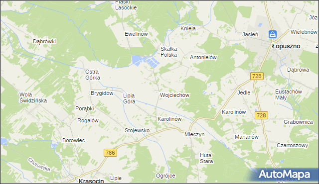 mapa Wojciechów gmina Krasocin, Wojciechów gmina Krasocin na mapie Targeo